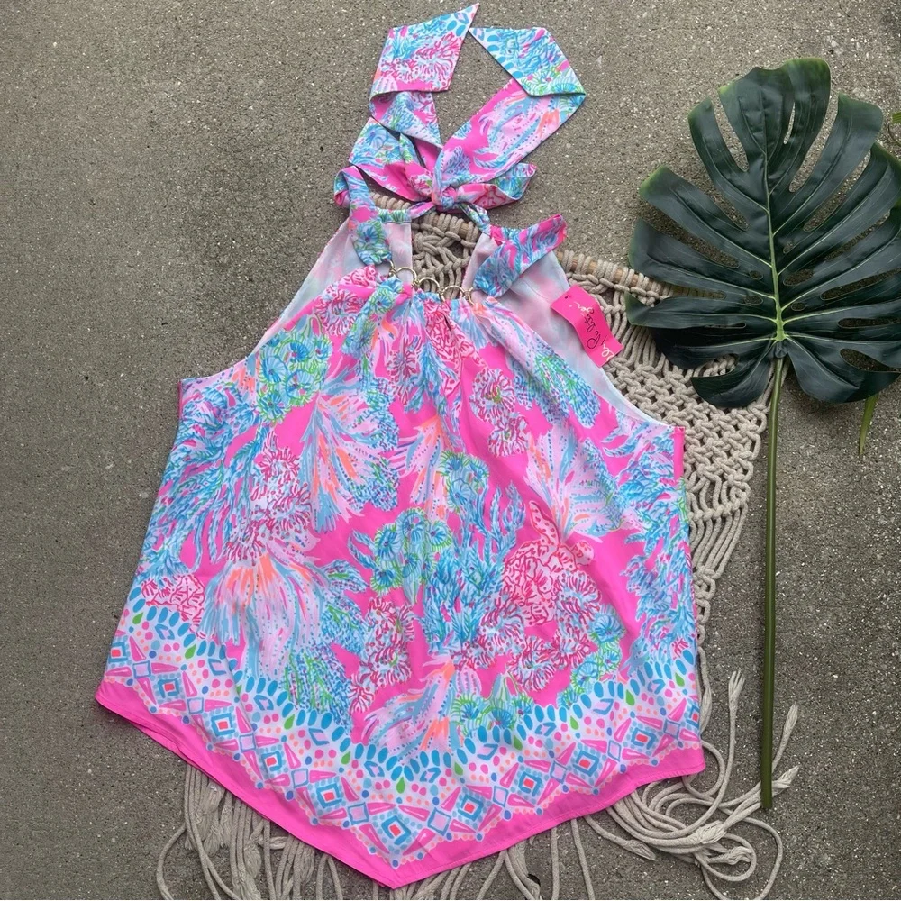 New Lilly Pulitzer Printed Halter Neck Top Size Large - Picture 2 of 10